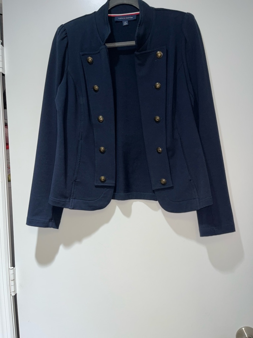 Tommy Hilfiger Navy Double-Breasted Military Blazer Open Front Blue Size PS